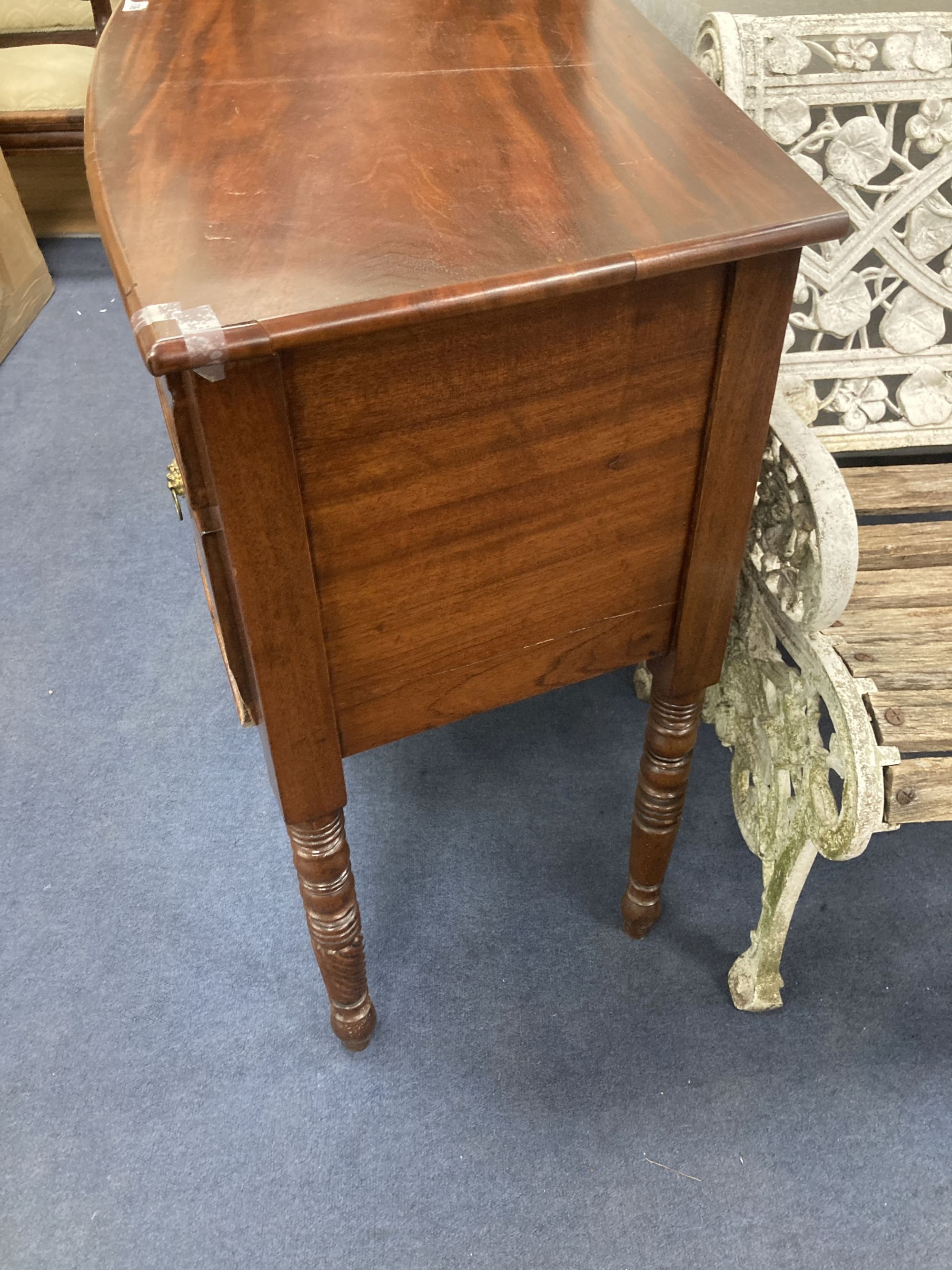 A Regency mahogany bowfront sideboard, width 145cm, depth 51cm, height 82cm